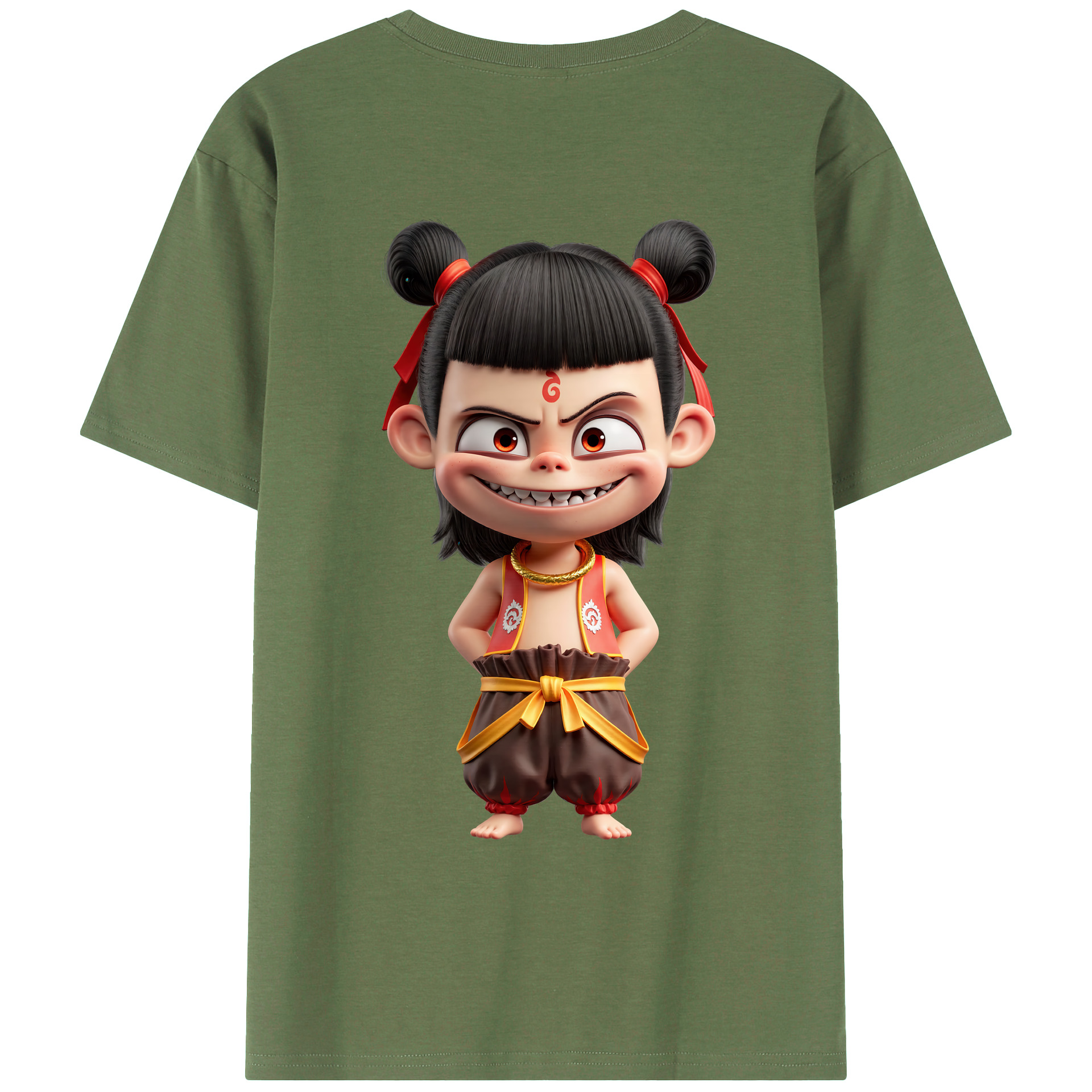 （画像用） Ne Zha 2 ナタ 魔童の大暴れ 綿100％ メンズ半袖Tシャツ（バックプリント） 通気性